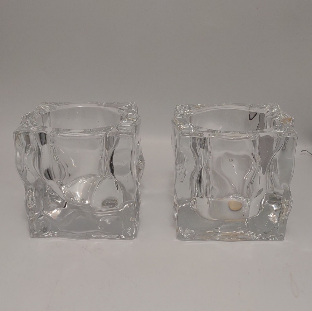 PartyLite Set of 2 Clear Glass GLACIER Ice Cube Votive Tealight Candle Holders